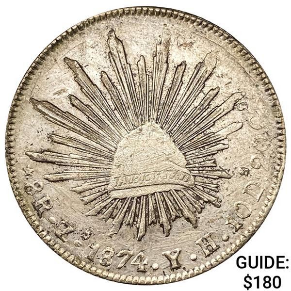 1874Zs YH Mexico Silver 8 Reales CHOICE AU