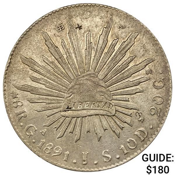 1891Ga JS Mexico Silver 8 Reales NEARLY UNCIRCULATED