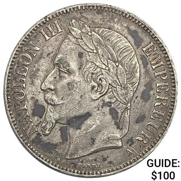 1870 France Silver 5 Francs 0.7234 ASW CLOSELY UNCIRCULATED