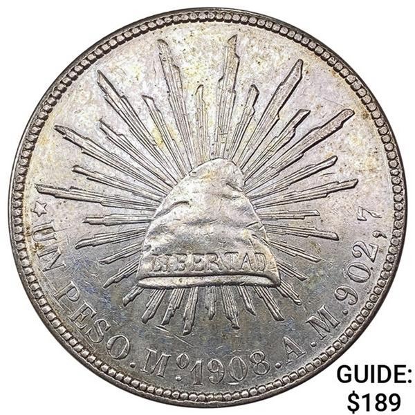 1908Mo AM Mexico Silver Peso CHOICE AU