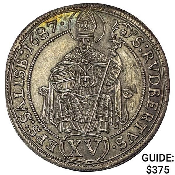1687 Austria Salzburg Silver 15 Kreuzer CHOICE AU