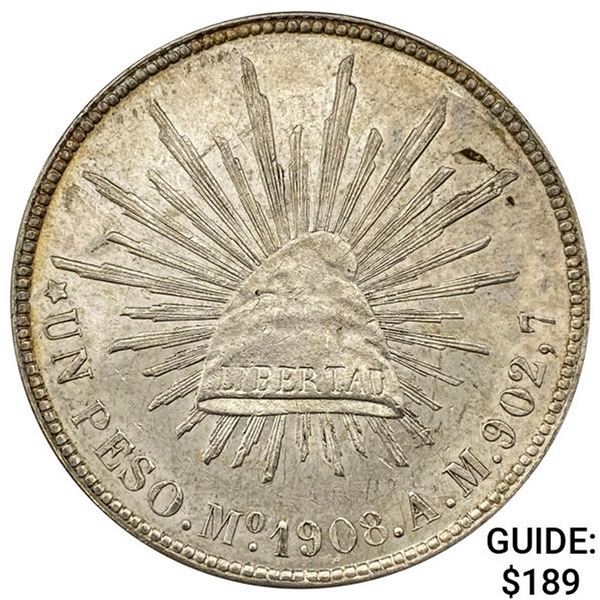 1908Mo AM Mexico Silver Peso CHOICE AU
