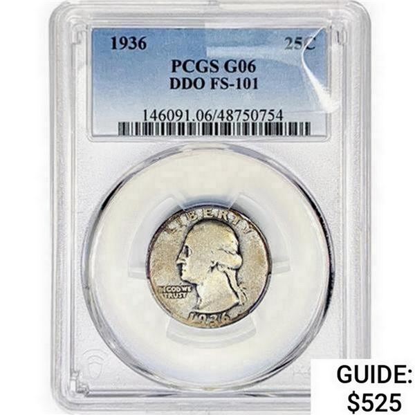 1936 Washington Silver Quarter PCGS G06 DDO FS-101