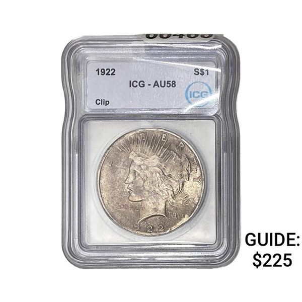 1922 Silver Peace Dollar ICG AU58 Clip
