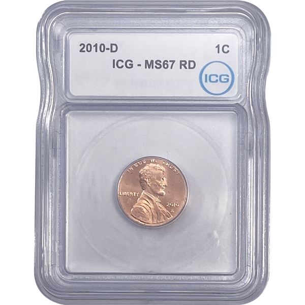 2010-D Union Shield Lincoln Cent ICG MS67 RD