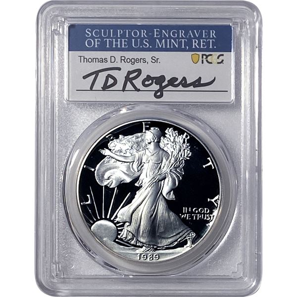 1989-S Silver Eagle PCGS PR70 DCAM Thomas D Rogers