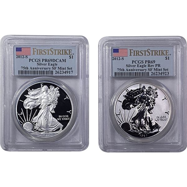 [2 Coins]2012-S Silver Eagle PCGS PR69 75th Anniv.