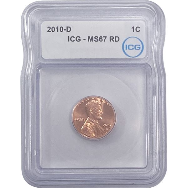 2010-D Union Shield Lincoln Cent ICG MS67 RD