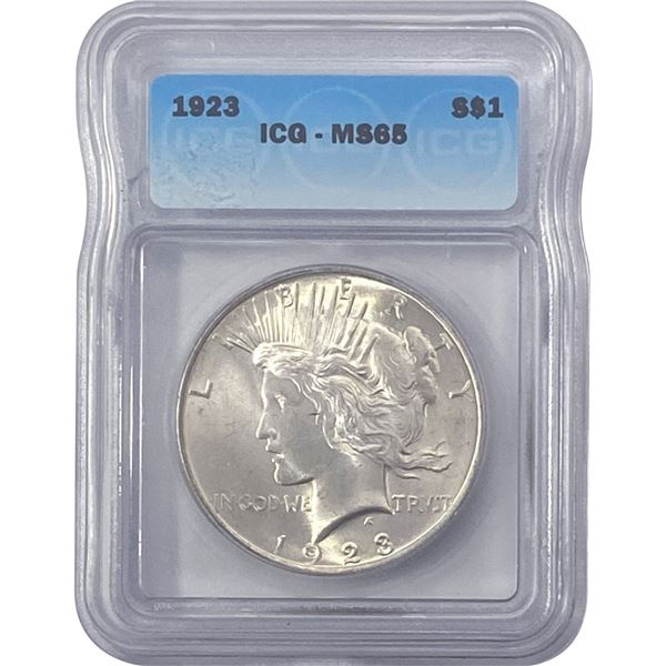 1923 Silver Peace Dollar ICG MS65