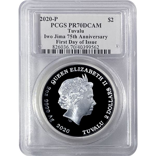 2020-P Tuvalu 1OZ SIlver $2 Iwo Jima 75th Anniv.  PR70 DCAM