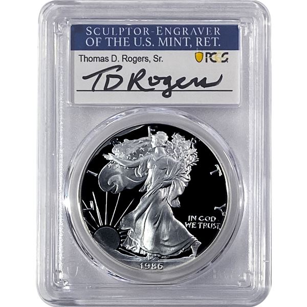 1986-S Silver Eagle PCGS PR70 DCAM Thomas D Rogers