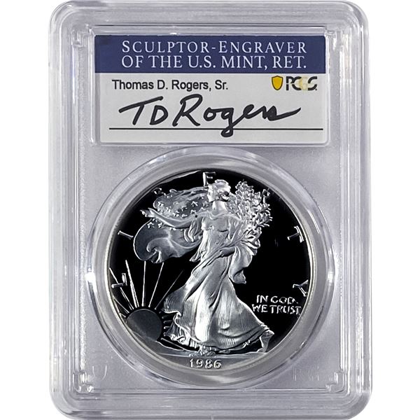1986-S Silver Eagle PCGS PR70 DCAM Thomas D Rogers