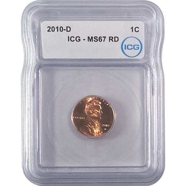2010-D Union Shield Lincoln Cent ICG MS67 RD
