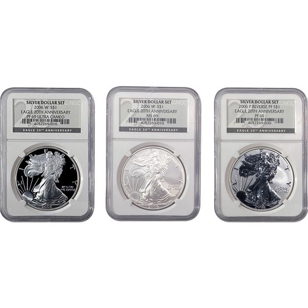 [3 Coins]2006 Silver Eagle NGC MS/PF69 20th Anniv.