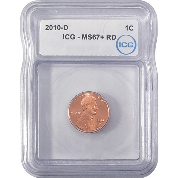 2010-D Union Shield Lincoln Cent ICG MS67+ RD