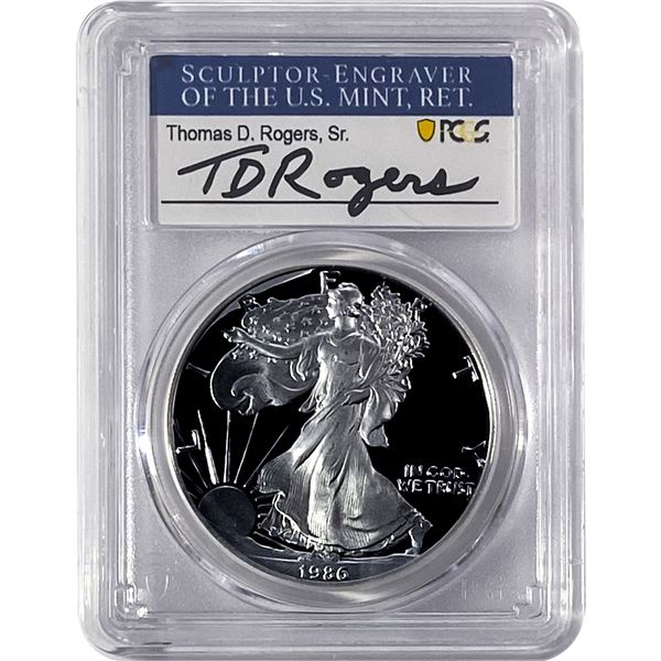 1986-S Silver Eagle PCGS PR70 DCAM Thomas D Rogers