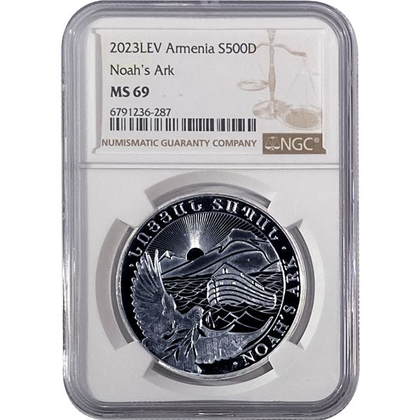 2023LEV Armenia 1OZ Silver 500 Dram Noah's Ark NGC MS69