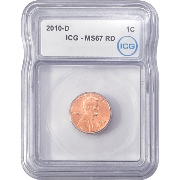2010-D Union Shield Lincoln Cent ICG MS67 RD