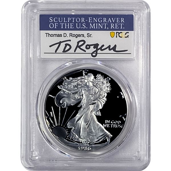 1986-S Silver Eagle PCGS PR70 DCAM Thomas D Rogers