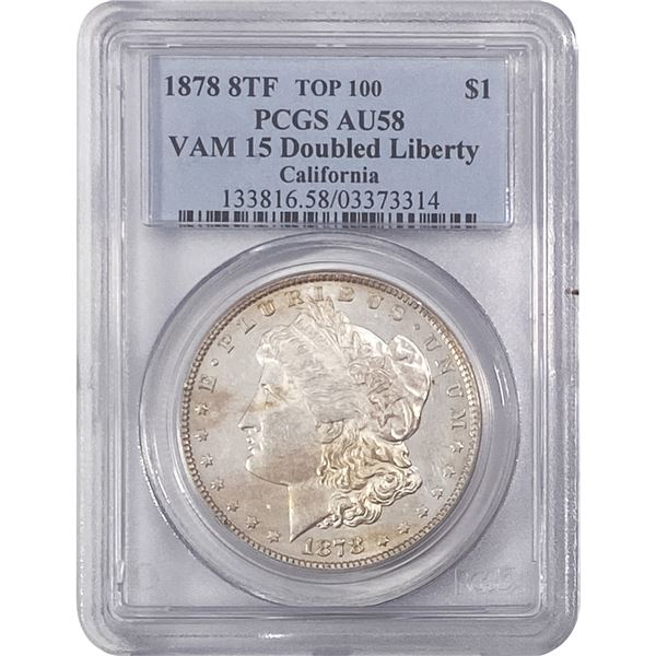 1878 8TF Morgan Silver Dollar PCGS AU58 VAM 15