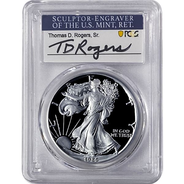1986-S Silver Eagle PCGS PR70 DCAM Thomas D Rogers