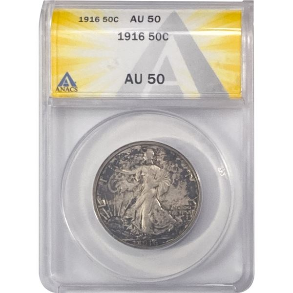 1916 Walking Liberty Half Dollar ANACS AU50