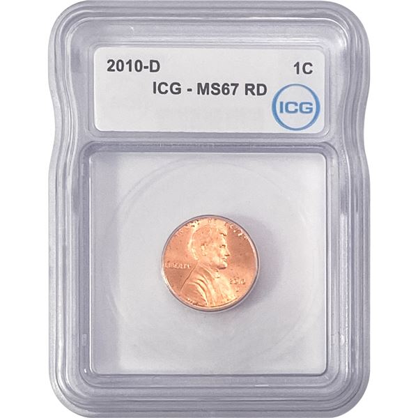 2010-D Union Shield Lincoln Cent ICG MS67 RD