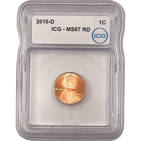 2010-D Union Shield Lincoln Cent ICG MS67 RD