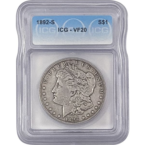 1892-S Morgan Silver Dollar ICG VF20
