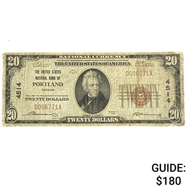 1929 $20 National Bank of Portland, Oregon