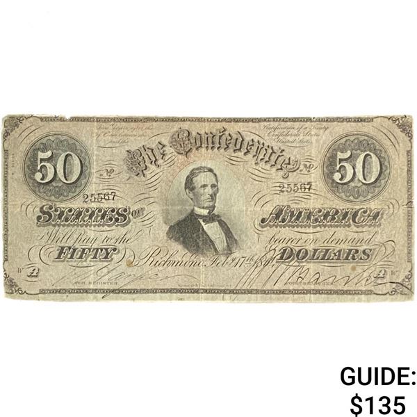 1864 $50 Confederate State of America 6