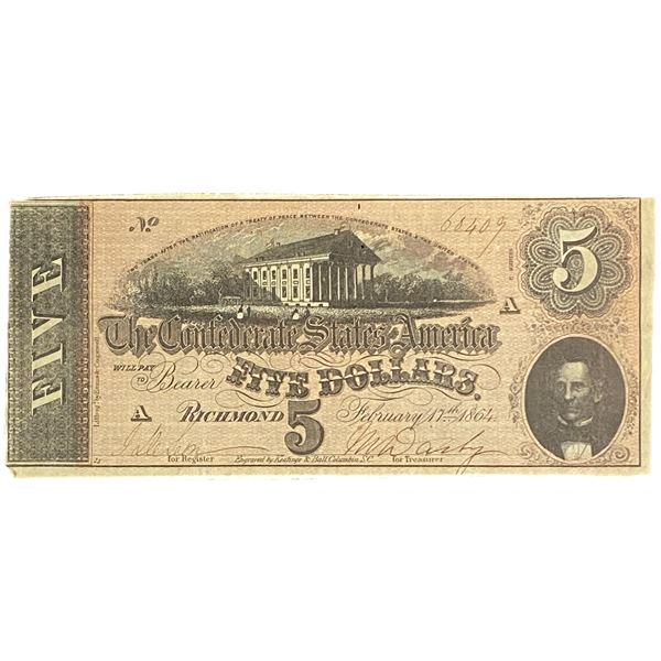 1864 $5 Confederate States of America 8