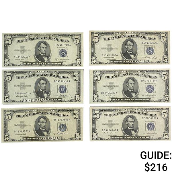 [6] 1953 $5 Plain, A & B Silver Certificates Blue Seals 17
