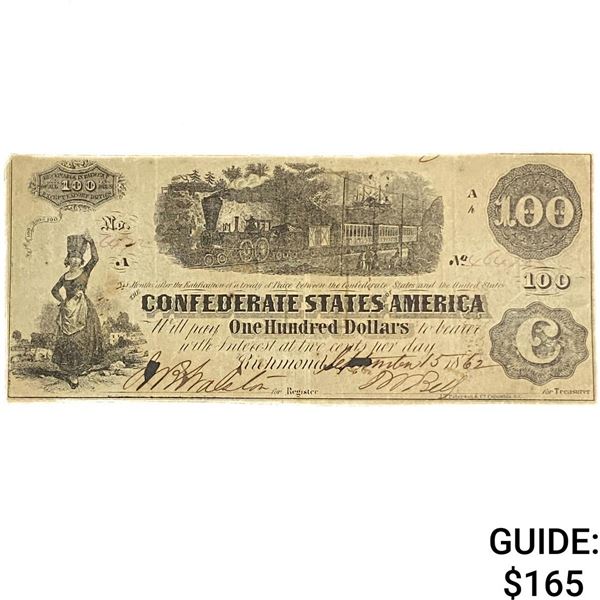 1862 $100 Confederate Train Straight Steam 6