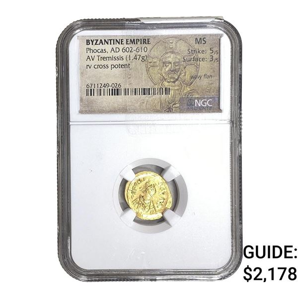 Byzantine Phocas 602-610 AD Gold Tremissis NGC MS