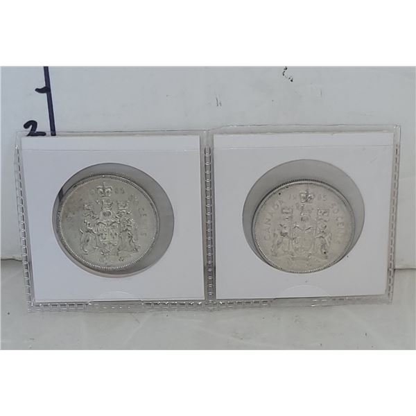 Lot of 2 Canada Silver 50 Cent Pieces (1965x2)