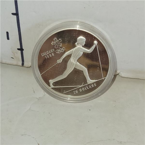 1986 Calgary 1988 Olympics Cross Country Skiing $20 Silver Coin