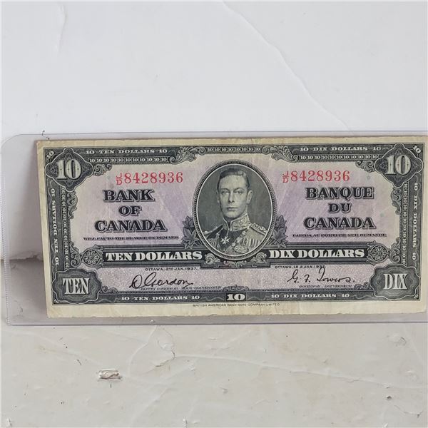 1937 Bank of Canada $10 Banknote