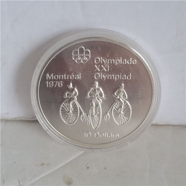 1976 Montreal Olympics Cycling $10 Silver Coin