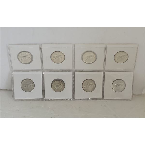 Lot of 8 Canada Lynx Centennial Silver 25 Cent Pieces