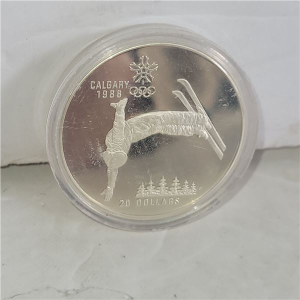 1986 Calgary 1988 Olympics Freestyle Skiing Silver $20 Coin