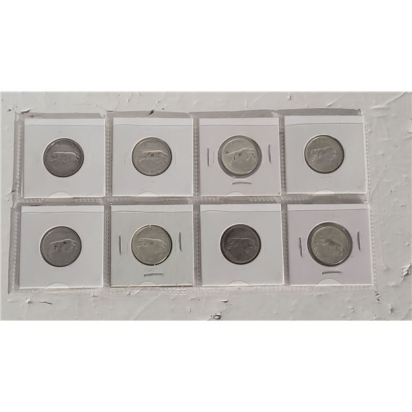Lot of 8 Canada Lynx Centennial Silver 25 Cent Pieces