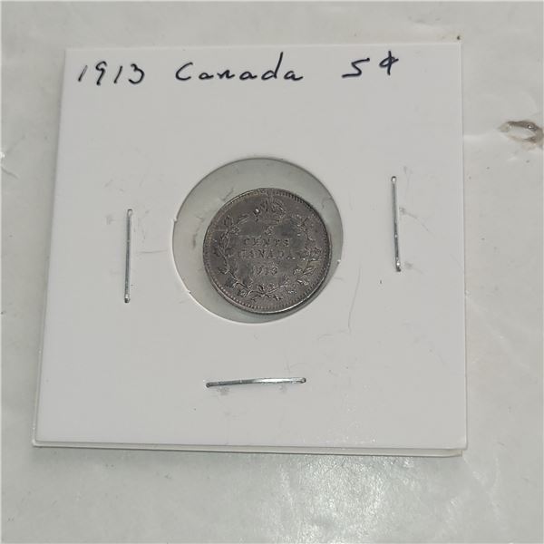 1913 Canada Silver 5 Cent Piece