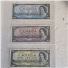 Image 1 : Lot of 3 1954 Bank of Canada Banknotes - $5 $10 $20