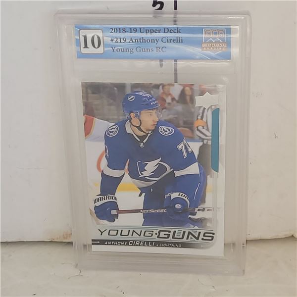 2018-19 Upper Deck #219 Anthony Cirelli Young Guns Roockie Card - Graded GCG 10