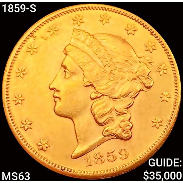 1859-S $20 Gold Double Eagle CHOICE BU
