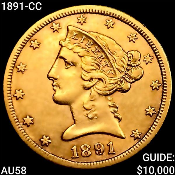 1891-CC $5 Gold Half Eagle CHOICE AU