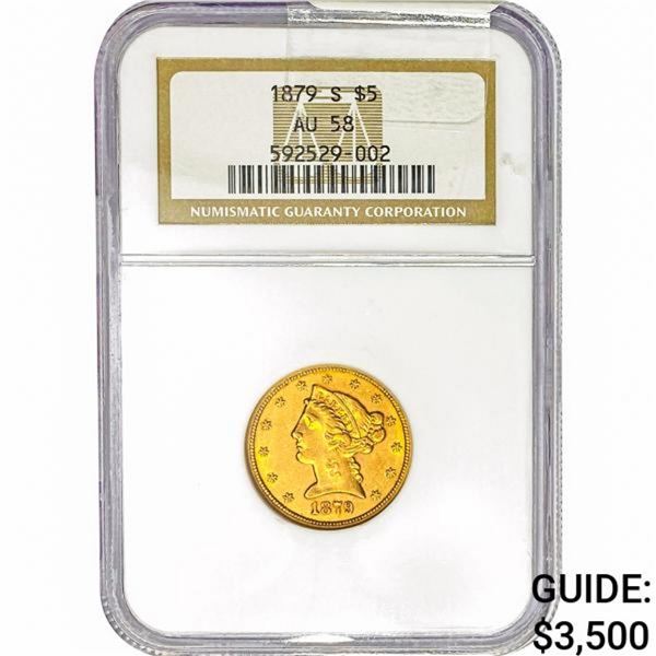 1879-S $5 Gold Half Eagle NGC AU58