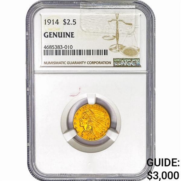 1914 $2.50 Gold Quarter Eagle NGC Genuine