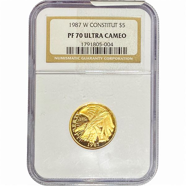 1987-W Constitut Gold $5 NGC PF70 Ultra Cameo